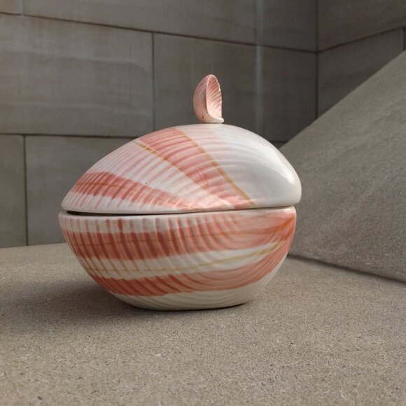 Fitz & Floyd Vanity Ceramic Box + Lid Peach Pink Mollusk Shell Coquille - Picture 7 of 16